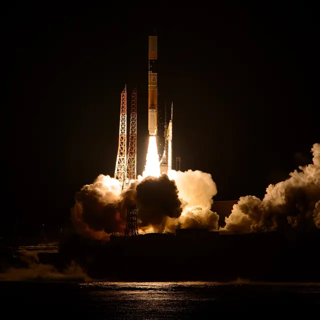 Japan’s H-IIA rocket lifting off at night from Tanegashima